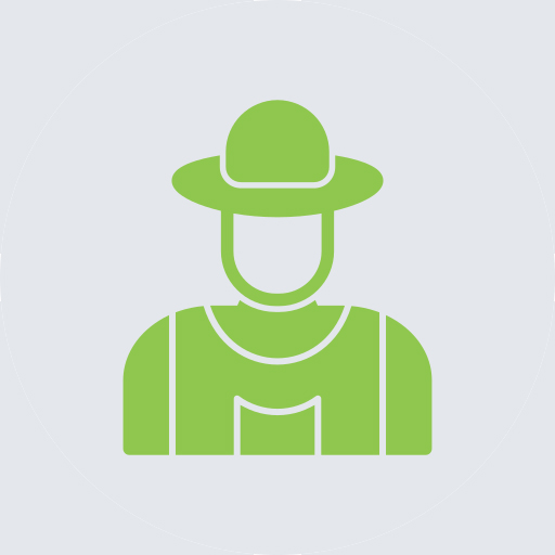 A graphic icon of a person wearing a hat and a shirt with overalls.